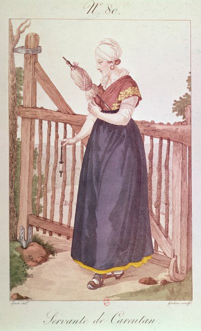 Costume of a servant from Carentan by Louis Marie Lante
